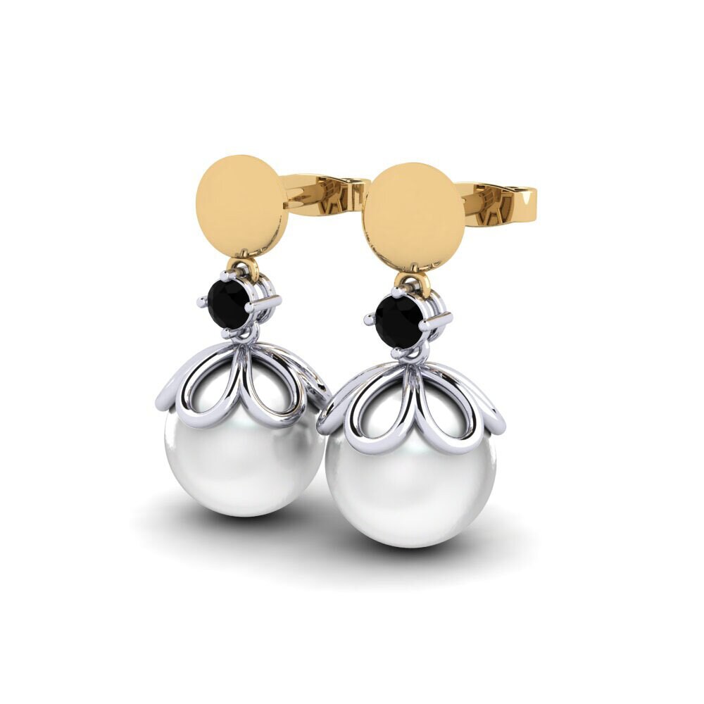 9ct Yellow & White Gold Black Diamond Women's Earring Masturaji