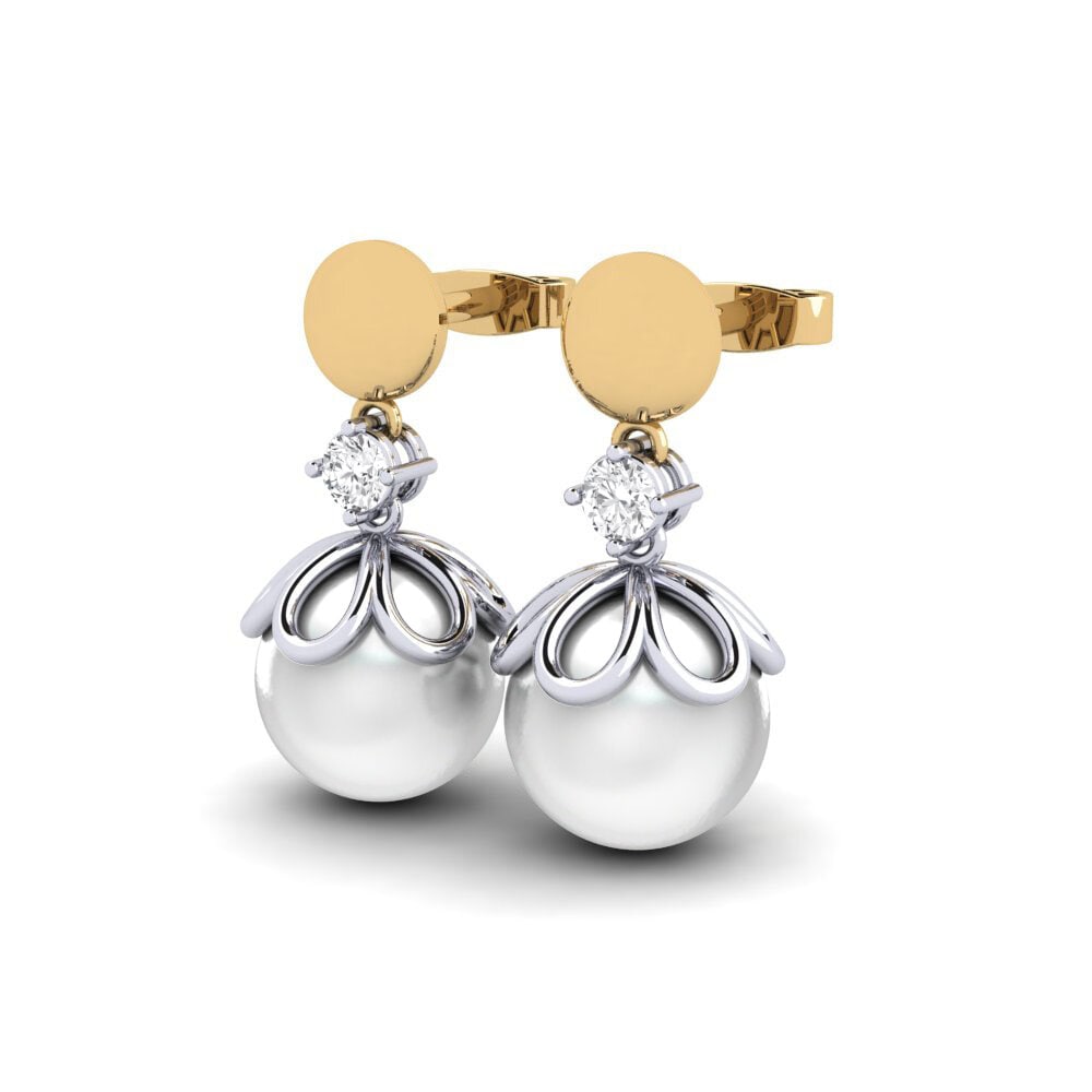 14k Oro Amarillo & Blanco Zafiro blanco Pendiente de mujer Masturaji