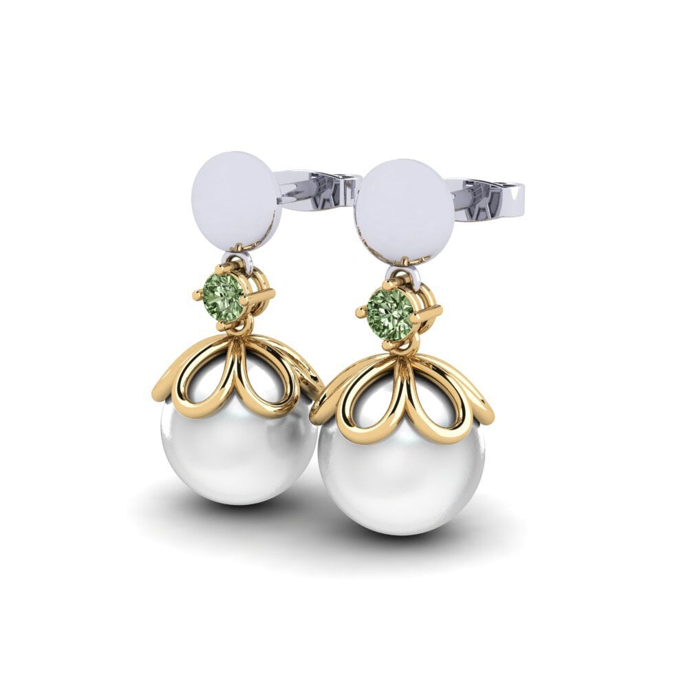 9ct White & Yellow Gold Green Diamond Women's Earring Masturaji