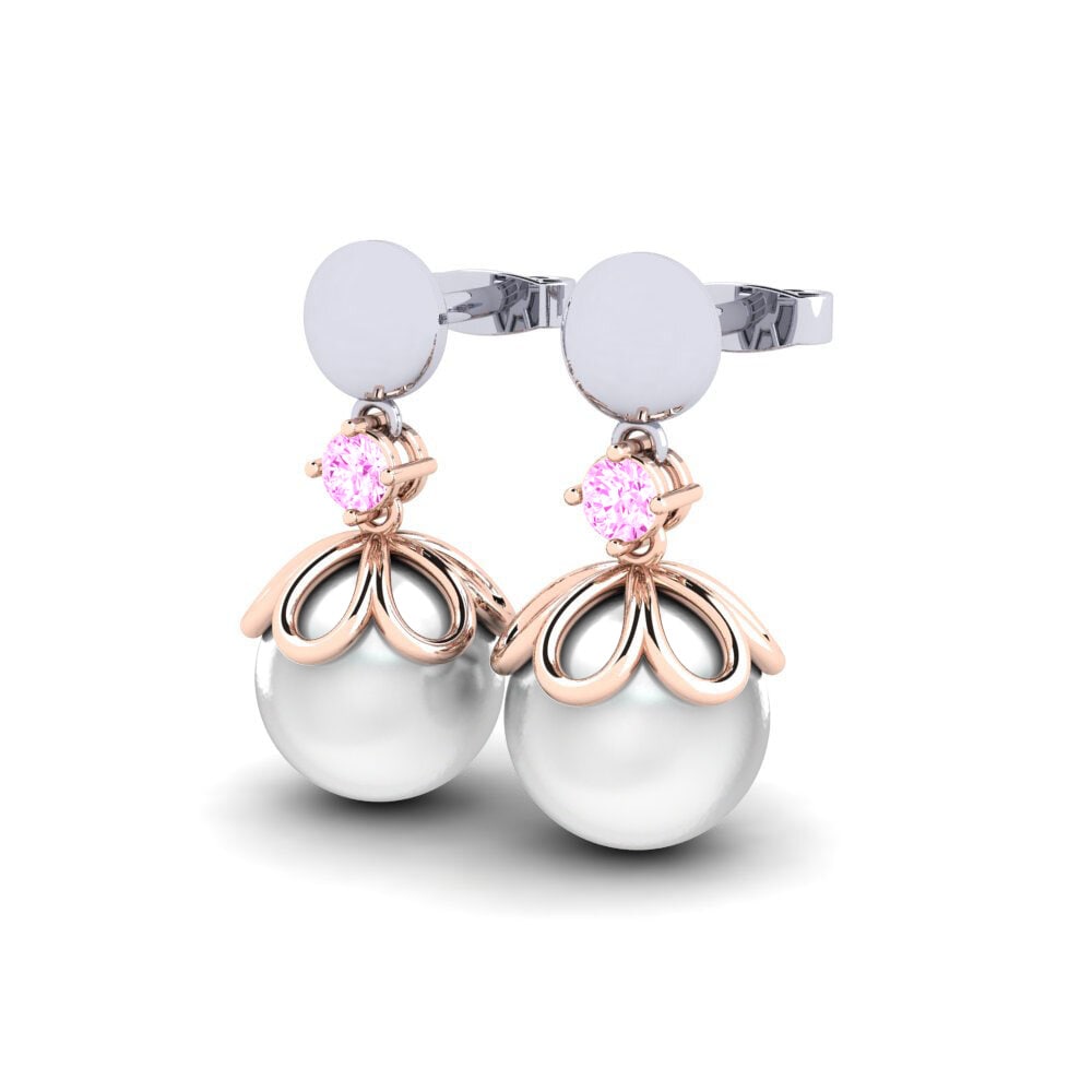 14k Oro Blanco & Rosa Zafiro Rosado Pendiente de mujer Masturaji