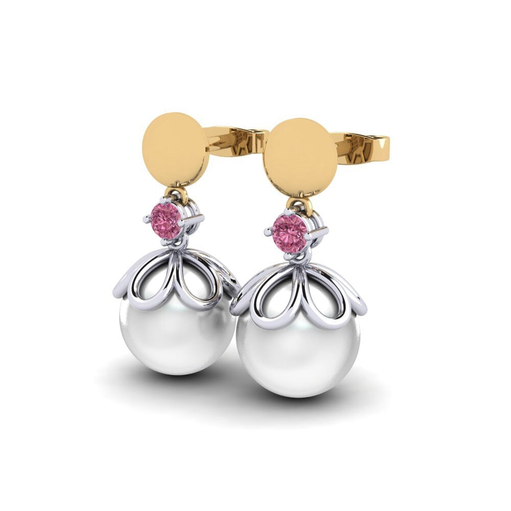 9ct Yellow & White Gold Rhodolite Garnet Women's Earring Masturaji