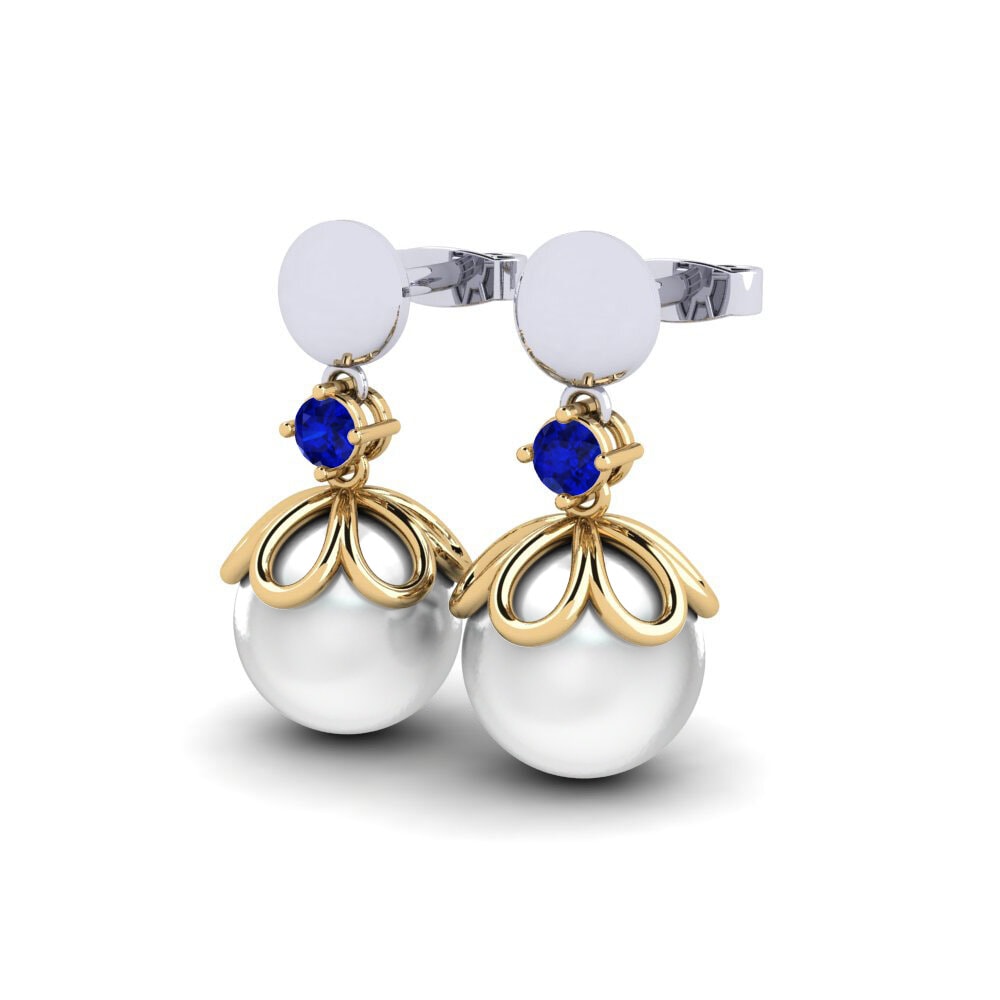 14ct White & Yellow Gold Sapphire Women's Earring Masturaji