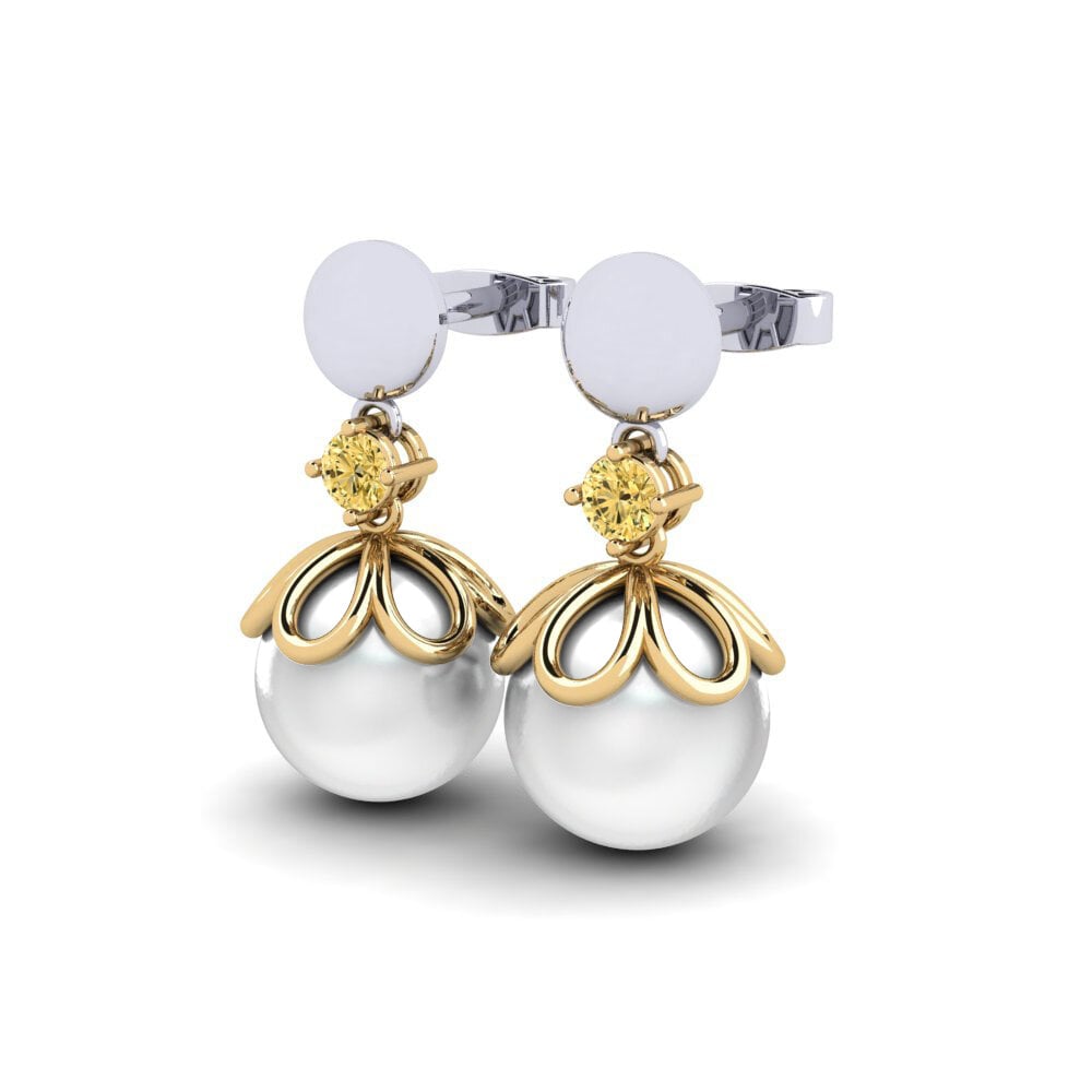18ct White & Yellow Gold Yellow Diamond Women's Earring Masturaji