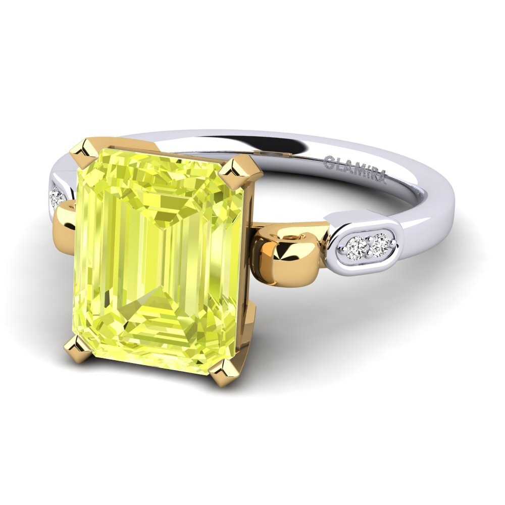 14k Oro Blanco & Amarillo Cuarzo Limón Anillo de compromiso Mathina