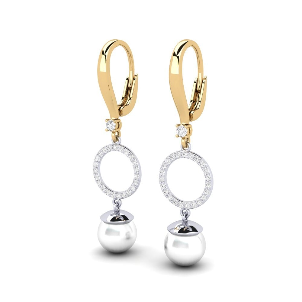14k Oro Amarillo & Blanco Zafiro blanco Pendiente de mujer Matirer