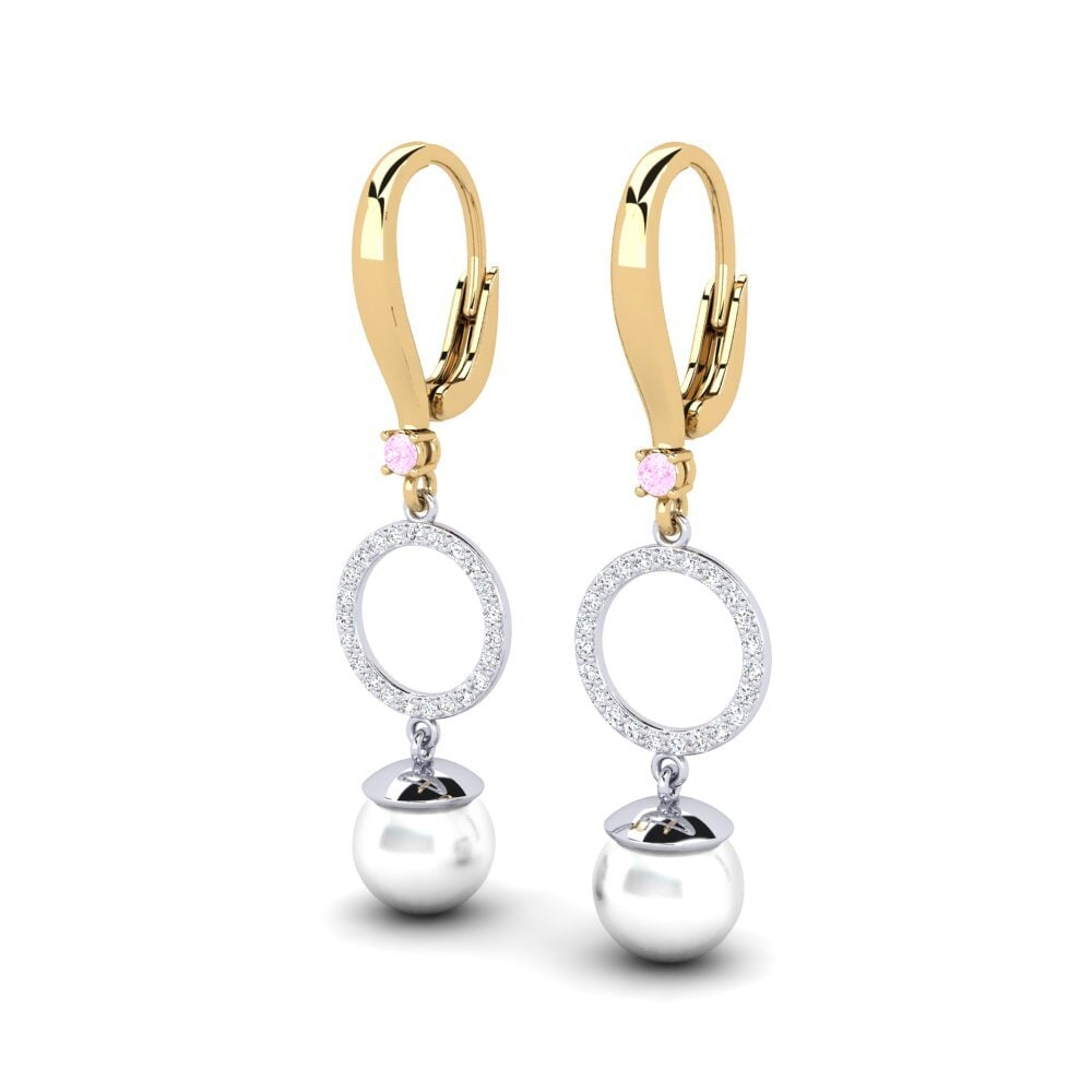 14ct Yellow & White Gold Pink Sapphire Women's Earring Matirer