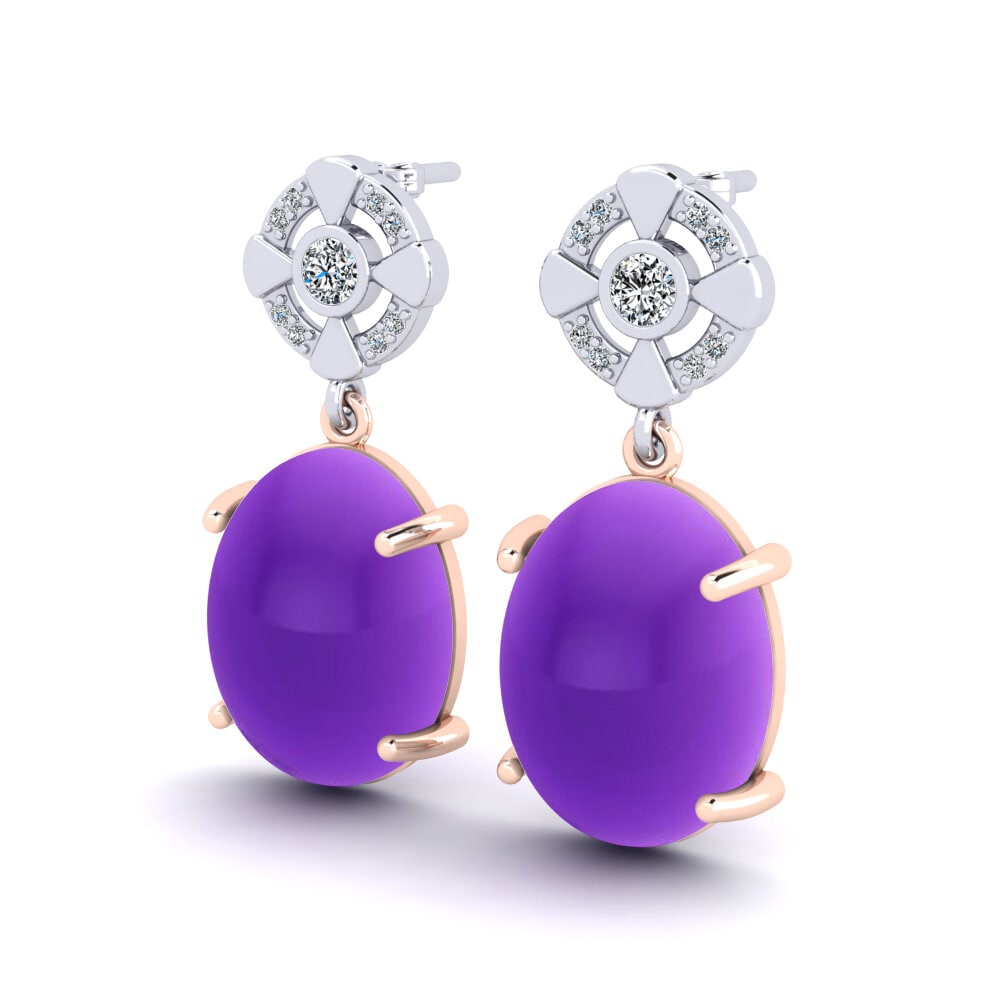 14ct Rose / White Gold Cabochon Oval Women's Earring Matsimela