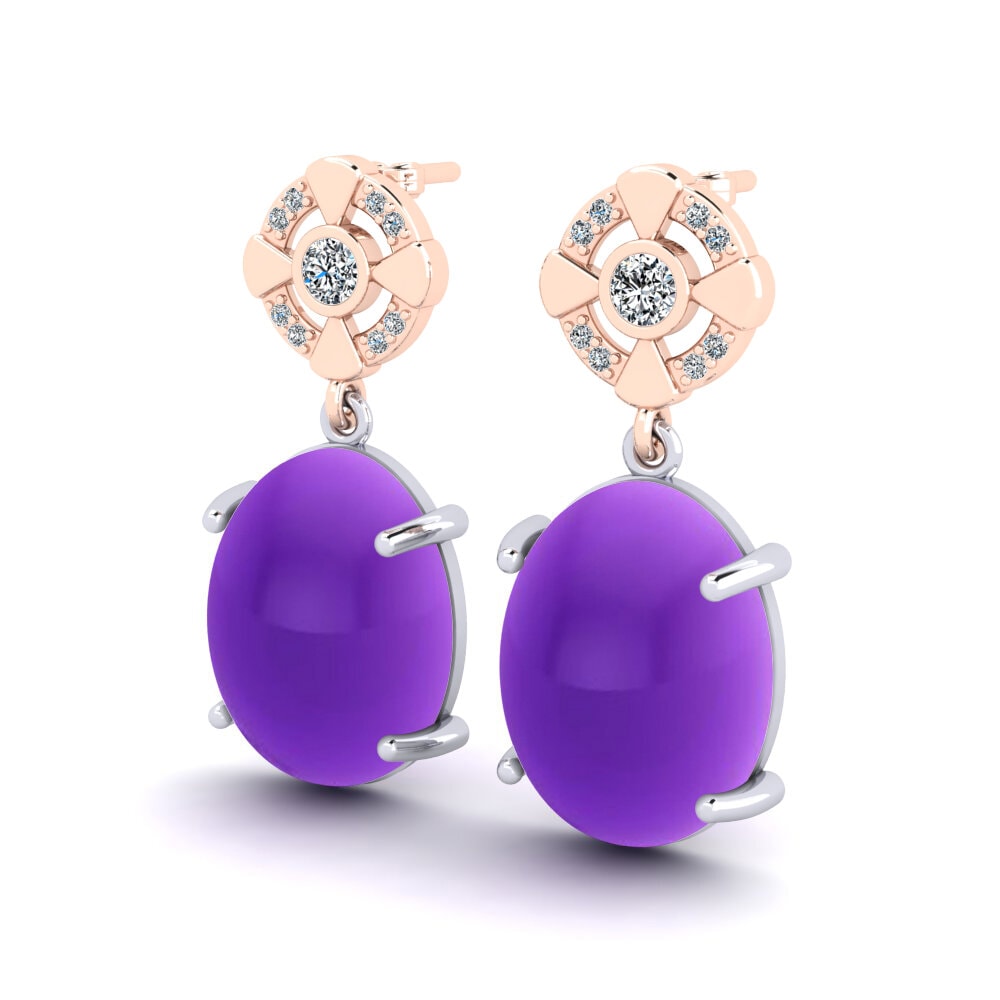 14ct White / Rose Gold Cabochon Oval Women's Earring Matsimela