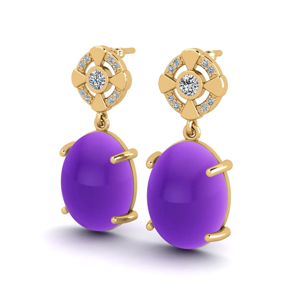 14ct Yellow Gold Cabochon Oval Women's Earring Matsimela