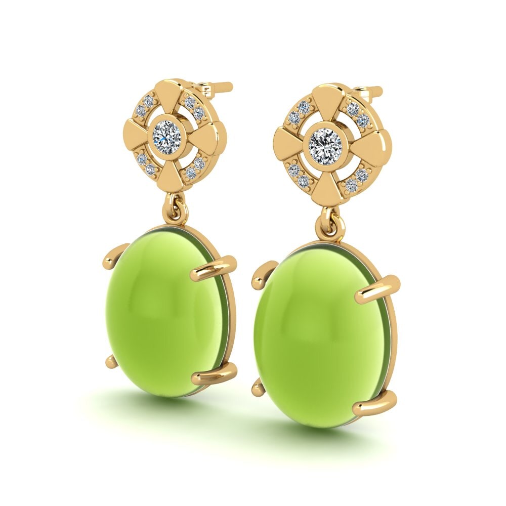 14k Oro Amarillo Peridoto Cabujón Pendiente de mujer Matsimela