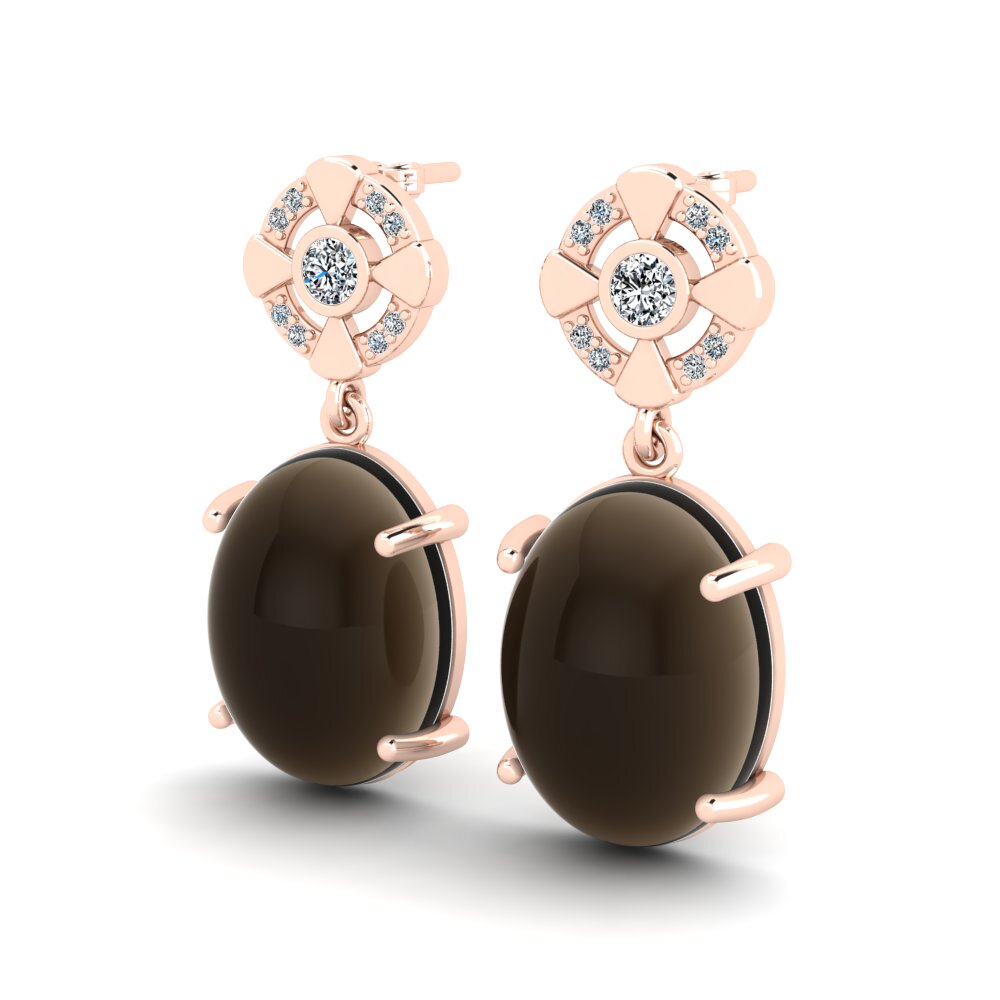 14ct Rose Gold Cabochon Smoky Topaz Women's Earring Matsimela
