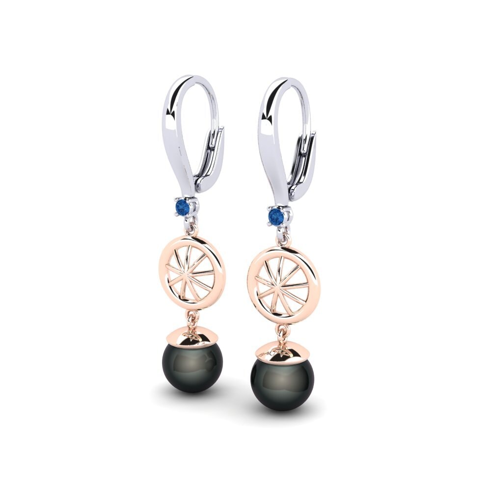 9ct White & Rose Gold Dark Blue Zirconia Women's Earring Maturiyej