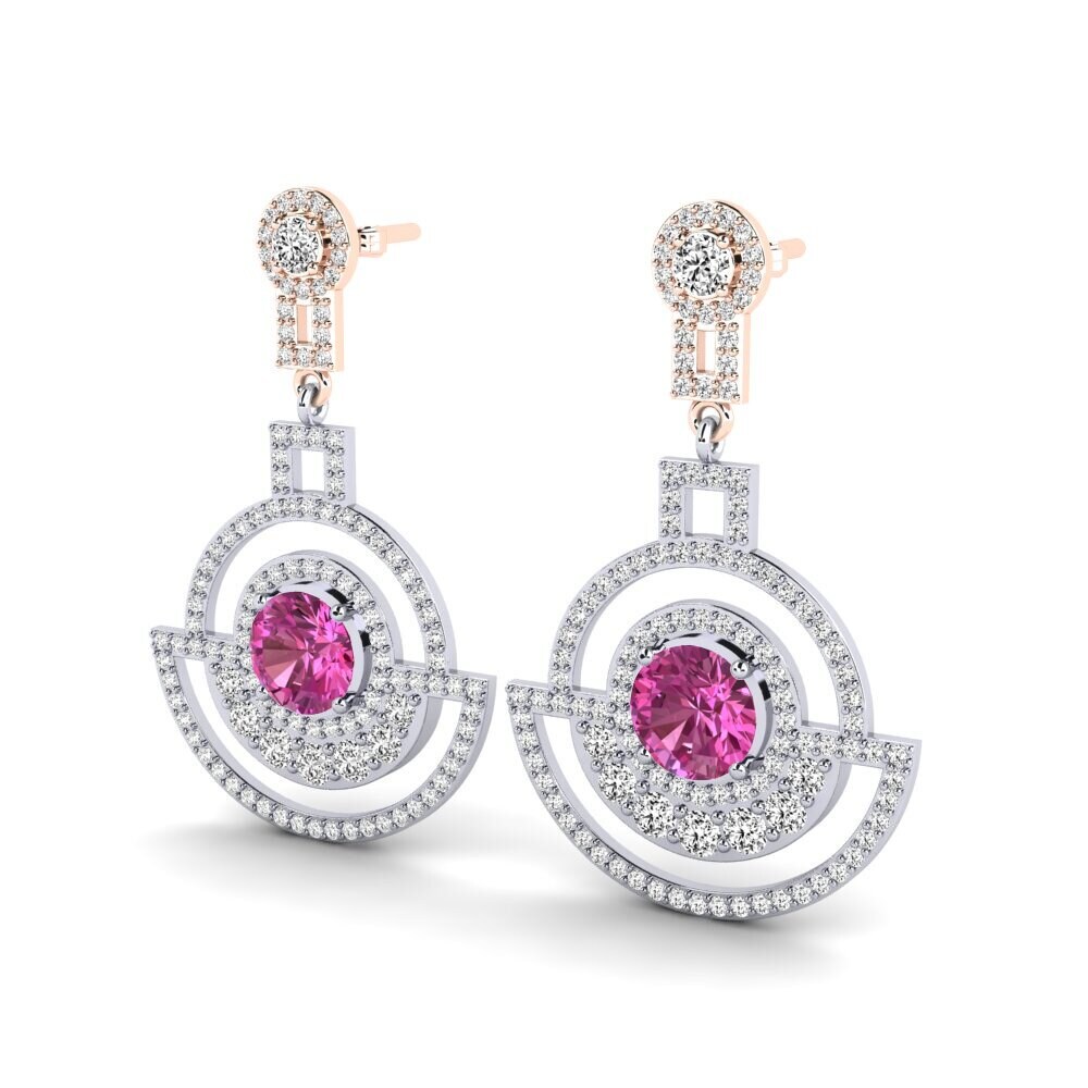 14k Oro Blanco & Rosa Topacio Rosa Pendiente de mujer Maurine