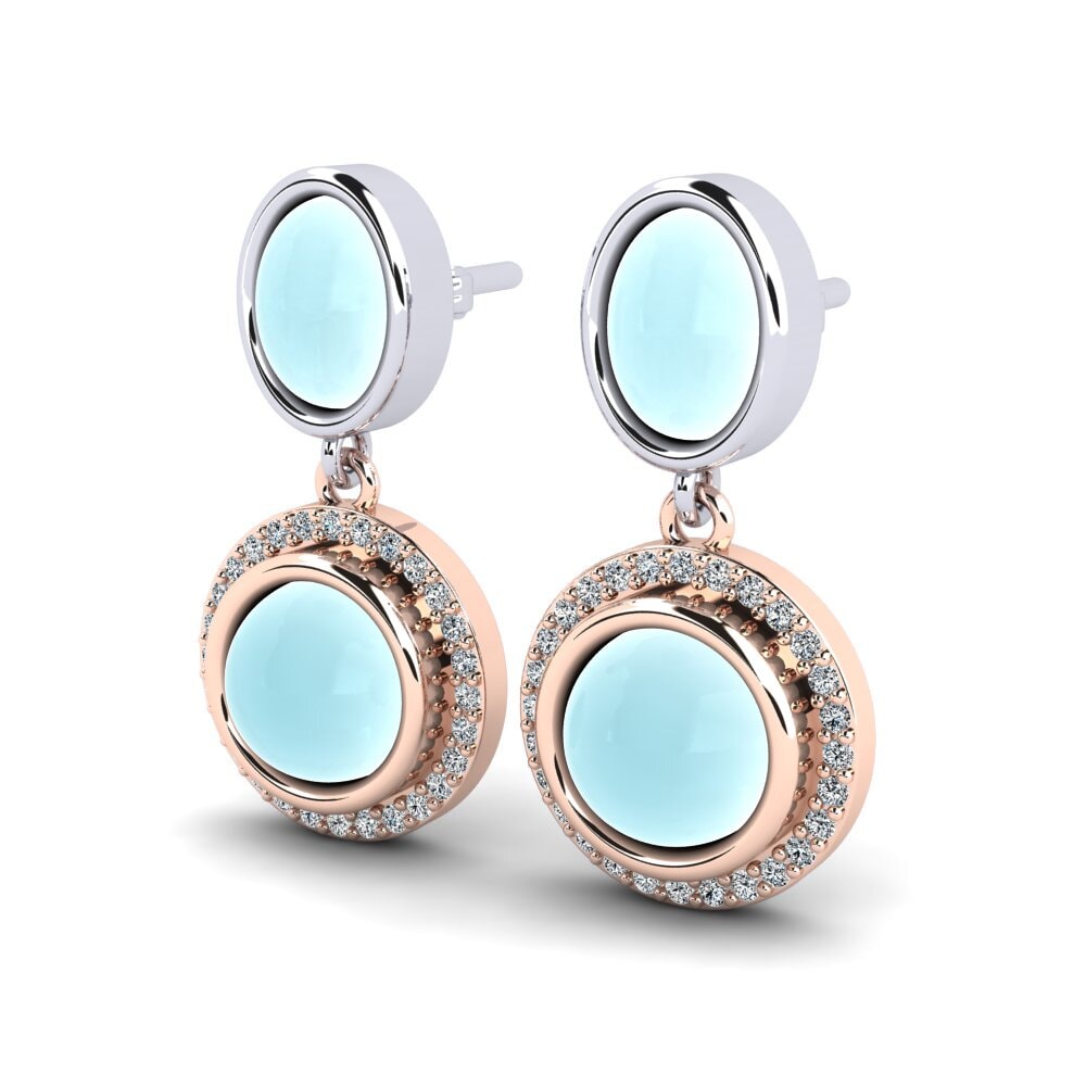Oro Rosso & Bianco 375 Acquamarina Cabochon Orecchino da donna Maurita