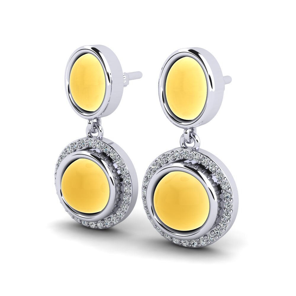 18k Oro Blanco Citrino Cabujón Pendiente de mujer Maurita