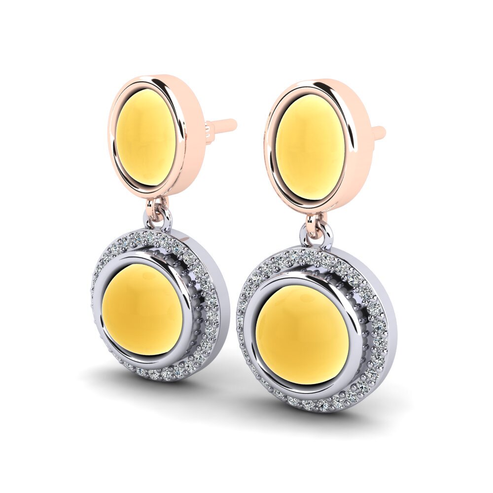 9k Oro Blanco & Rosa Citrino Cabujón Pendiente de mujer Maurita