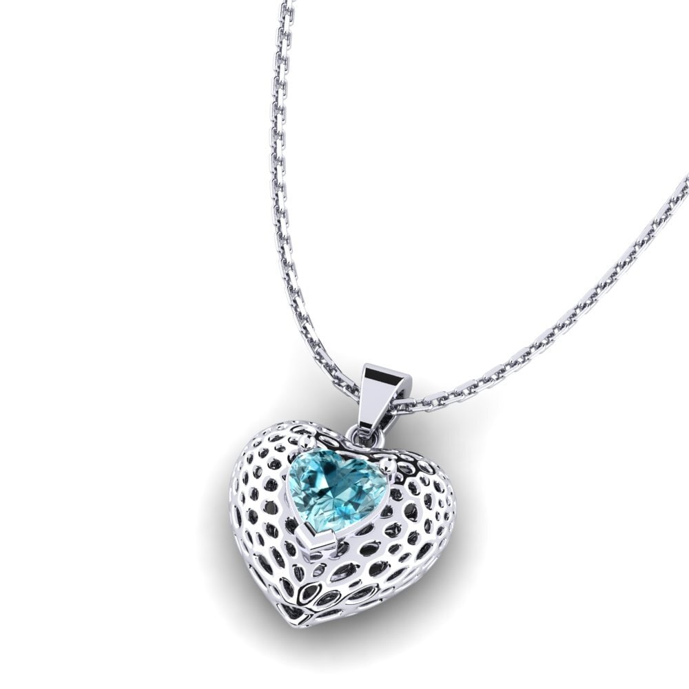 9k Oro Blanco Circón Azul Colgante de Mujer Maxine