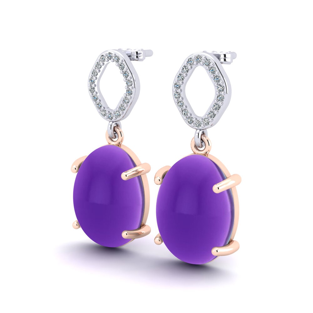 14ct Rose / White Gold Cabochon Oval Women's Earring Meantuna