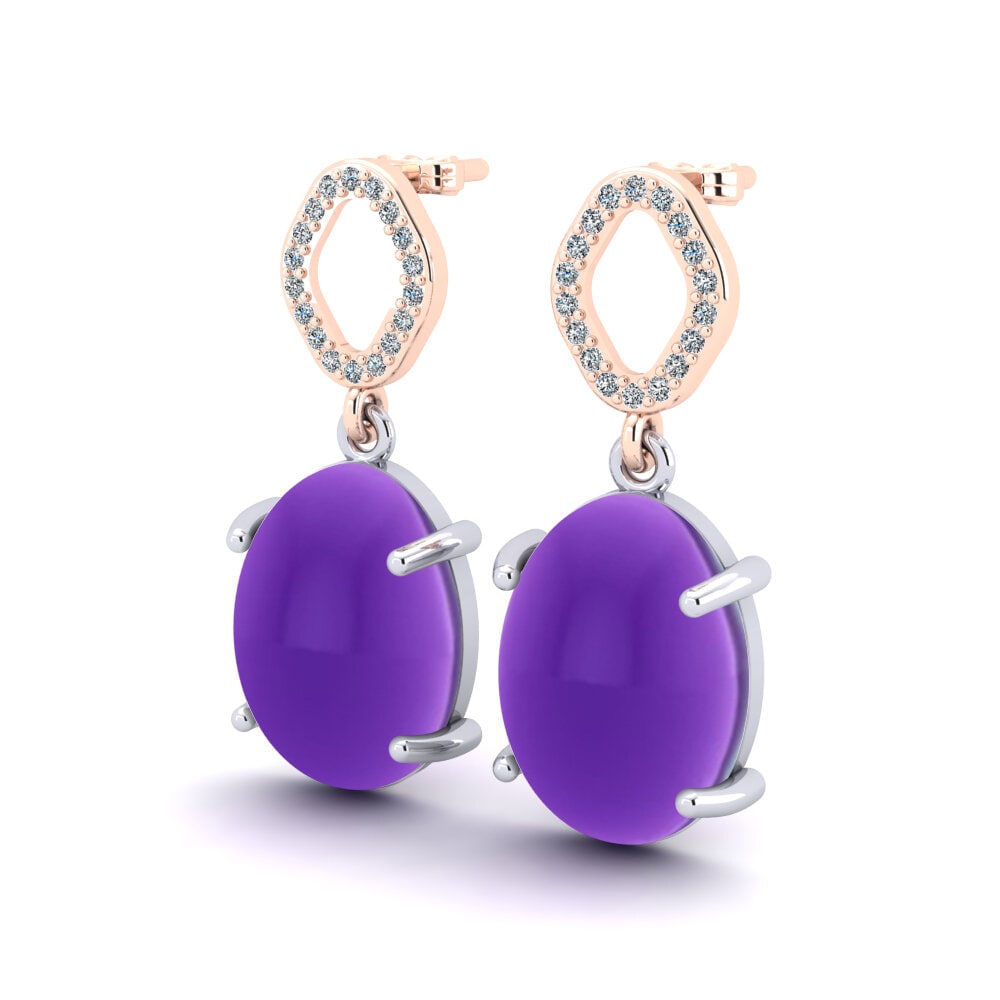 14ct White / Rose Gold Cabochon Oval Women's Earring Meantuna