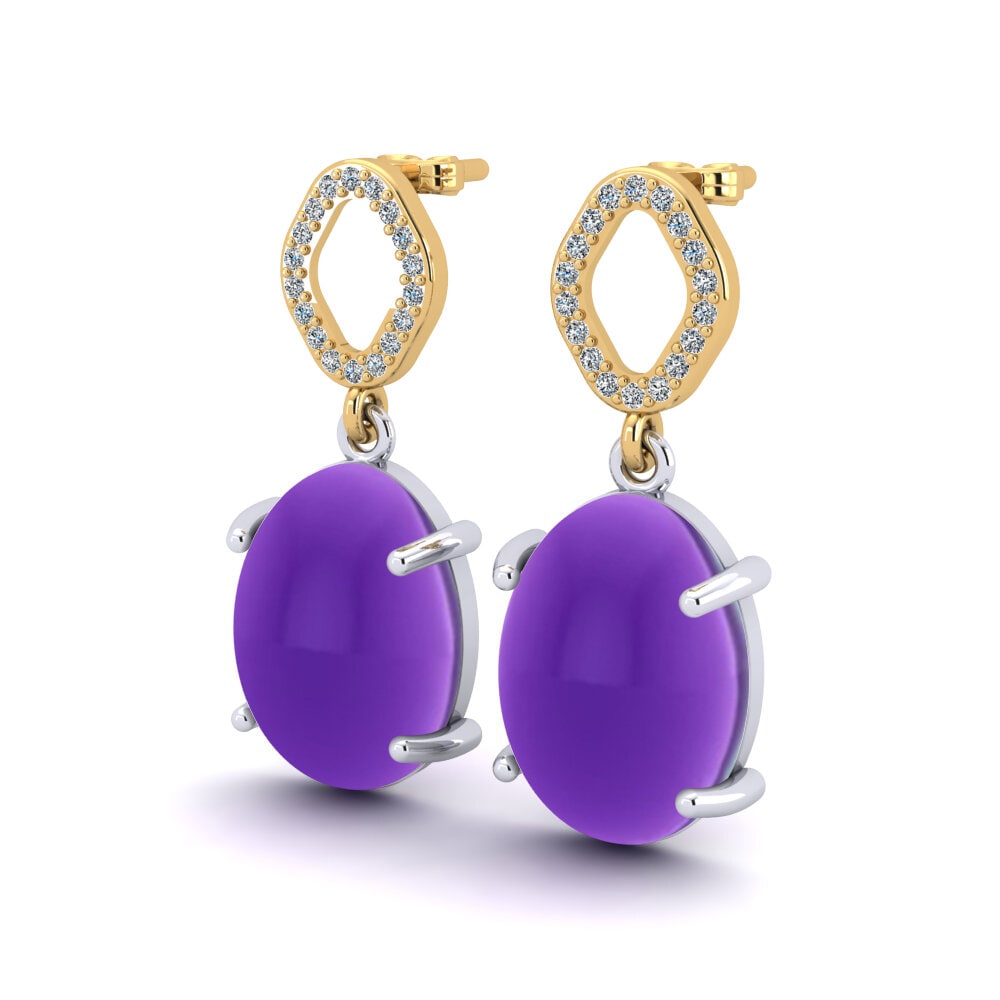 14ct White / Yellow Gold Cabochon Oval Women's Earring Meantuna
