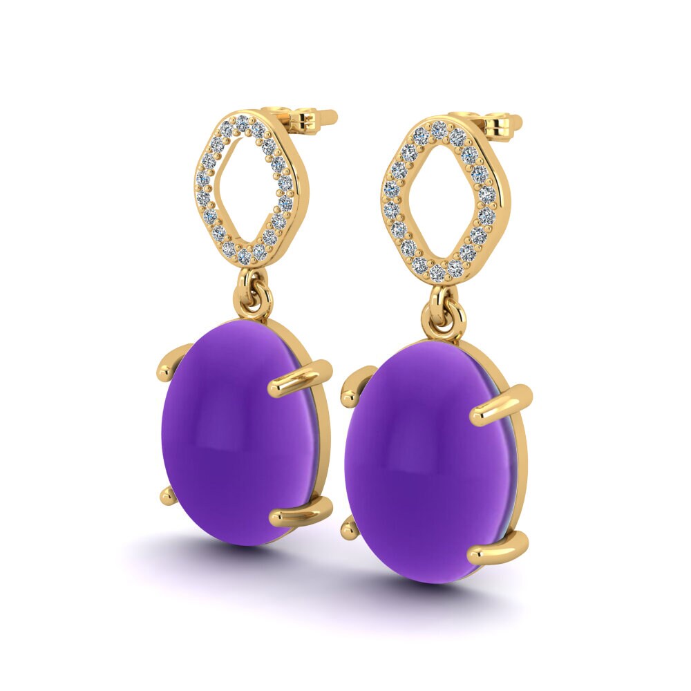 14ct Yellow Gold Cabochon Oval Women's Earring Meantuna