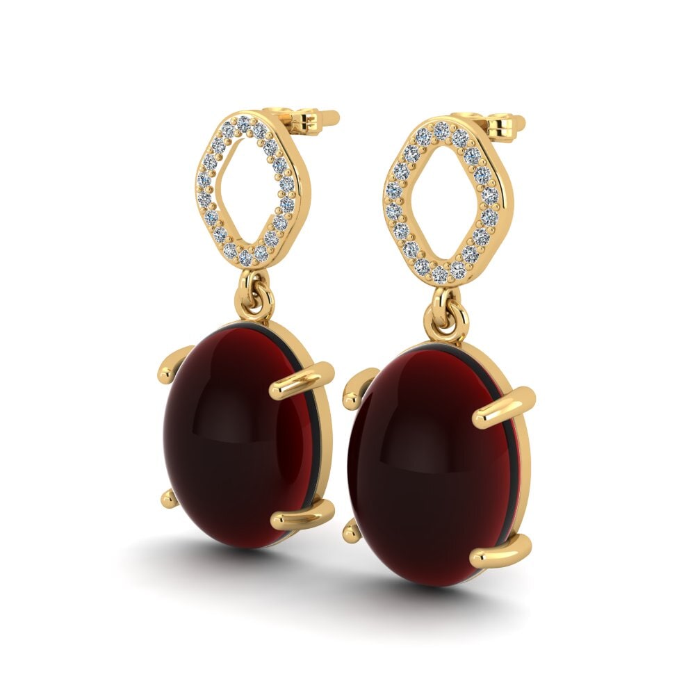 14k Oro Amarillo Granate Cabujón Pendiente de mujer Meantuna