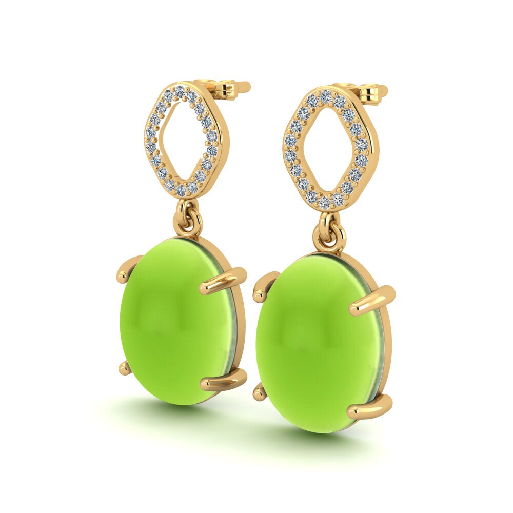 14k Oro Amarillo Peridoto Cabujón Pendiente de mujer Meantuna