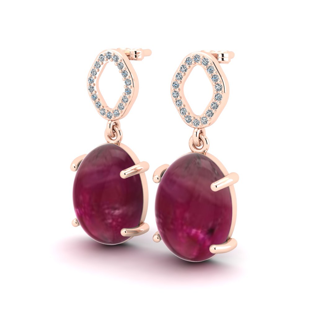 18k Oro Rosa Rubí Cabujón Pendiente de mujer Meantuna