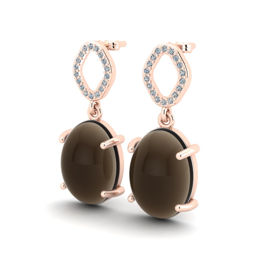 14ct Rose Gold Cabochon Smoky Topaz Women's Earring Meantuna
