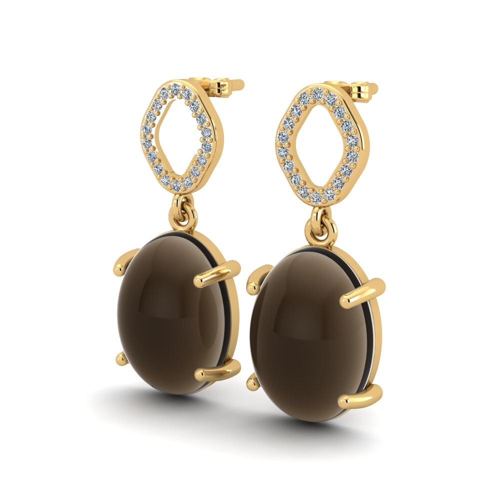14ct Yellow Gold Cabochon Smoky Topaz Women's Earring Meantuna