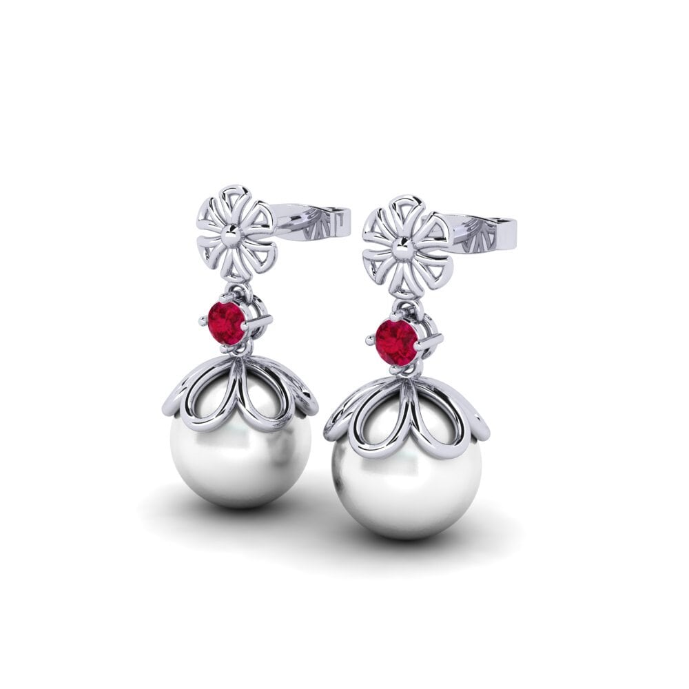 White Silver Ruby Women's Earring Mearlisaj