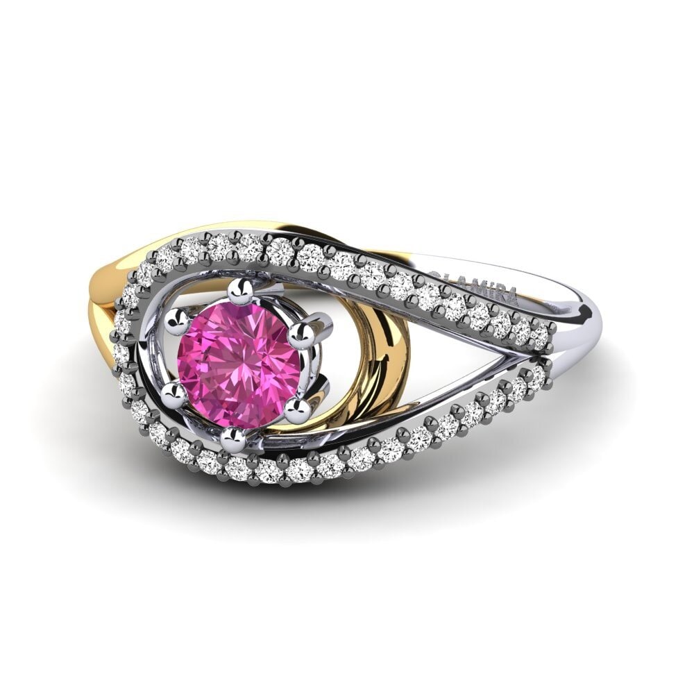 14k Oro Blanco & Amarillo Topacio Rosa Anillo de compromiso Mei