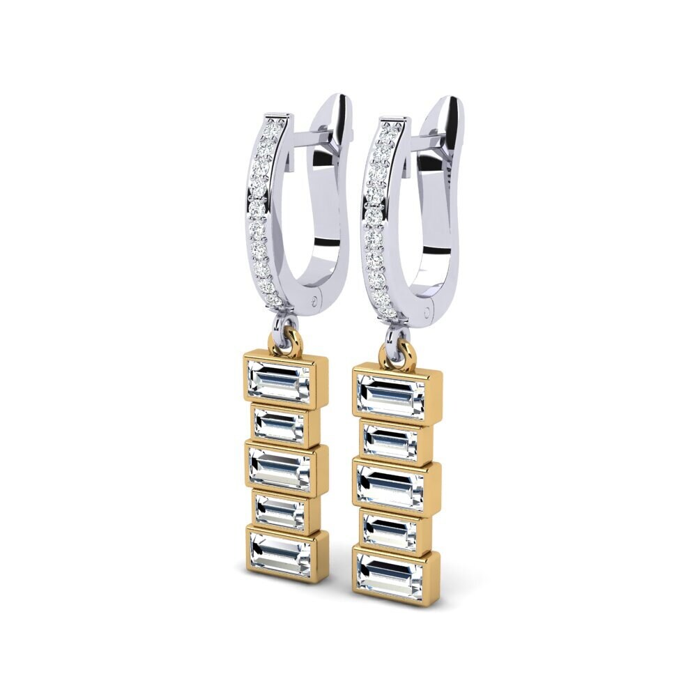 14k Oro Blanco & Amarillo Baguette Pendiente de mujer Meilleure