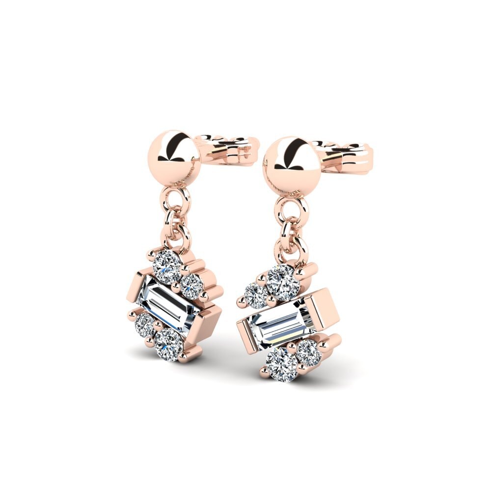 14k Oro Rosa Baguette Pendiente de mujer Meirit