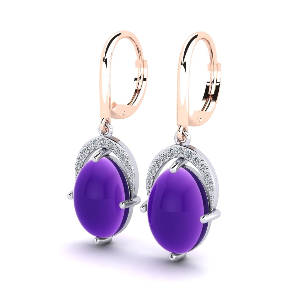14ct White / Rose Gold Cabochon Oval Women's Earring Meklorka