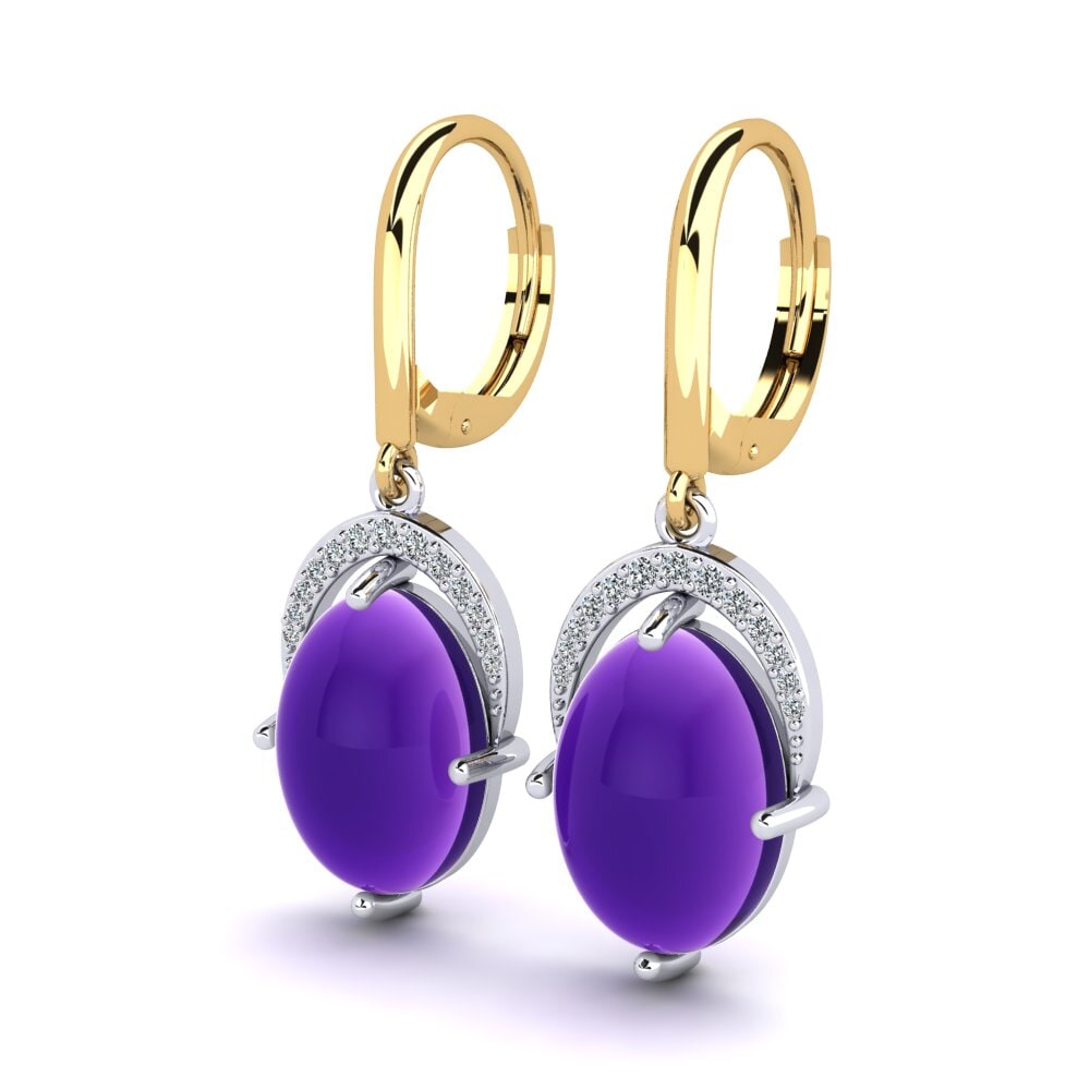 14ct White / Yellow Gold Cabochon Oval Women's Earring Meklorka