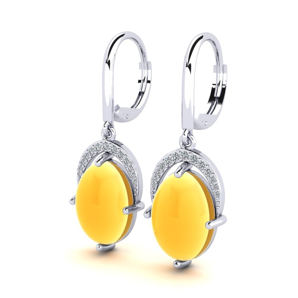 18k Oro Blanco Citrino Cabujón Pendiente de mujer Meklorka
