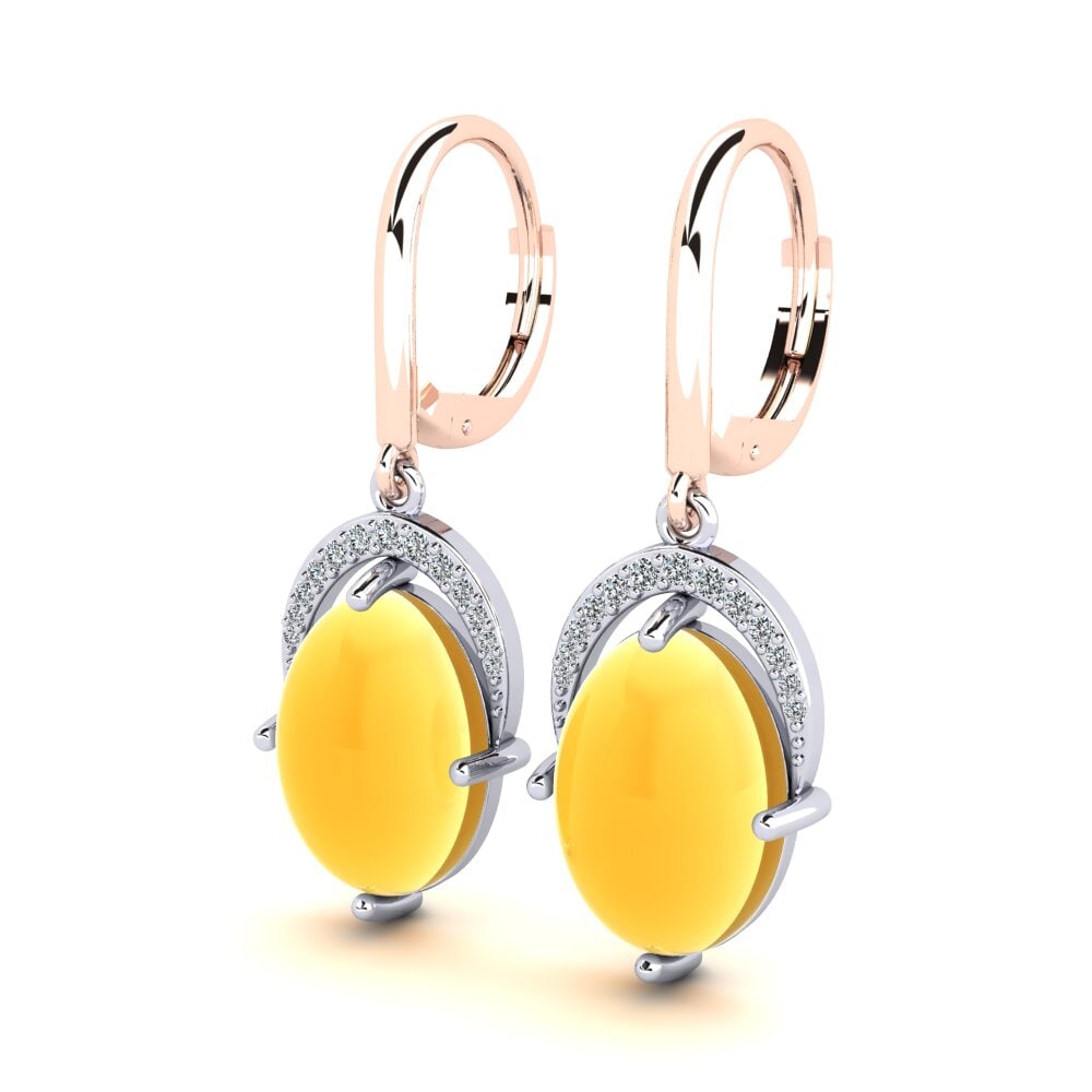 9k Oro Blanco & Rosa Citrino Cabujón Pendiente de mujer Meklorka