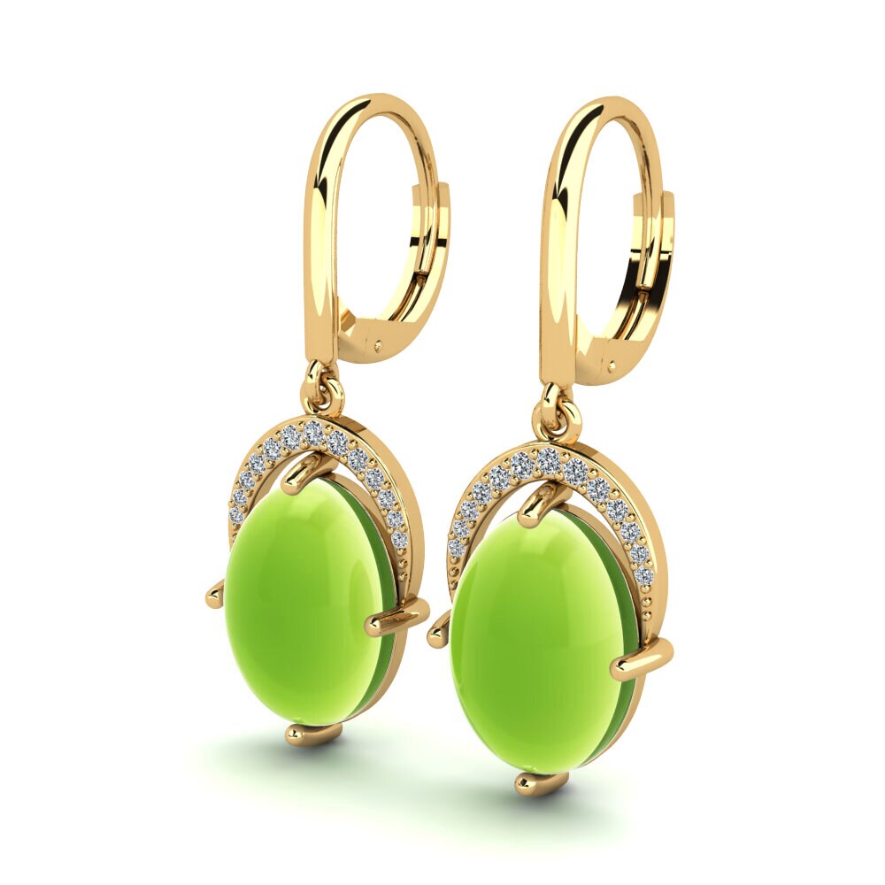 14k Oro Amarillo Peridoto Cabujón Pendiente de mujer Meklorka