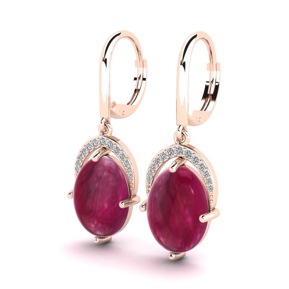 18k Oro Rosa Rubí Cabujón Pendiente de mujer Meklorka