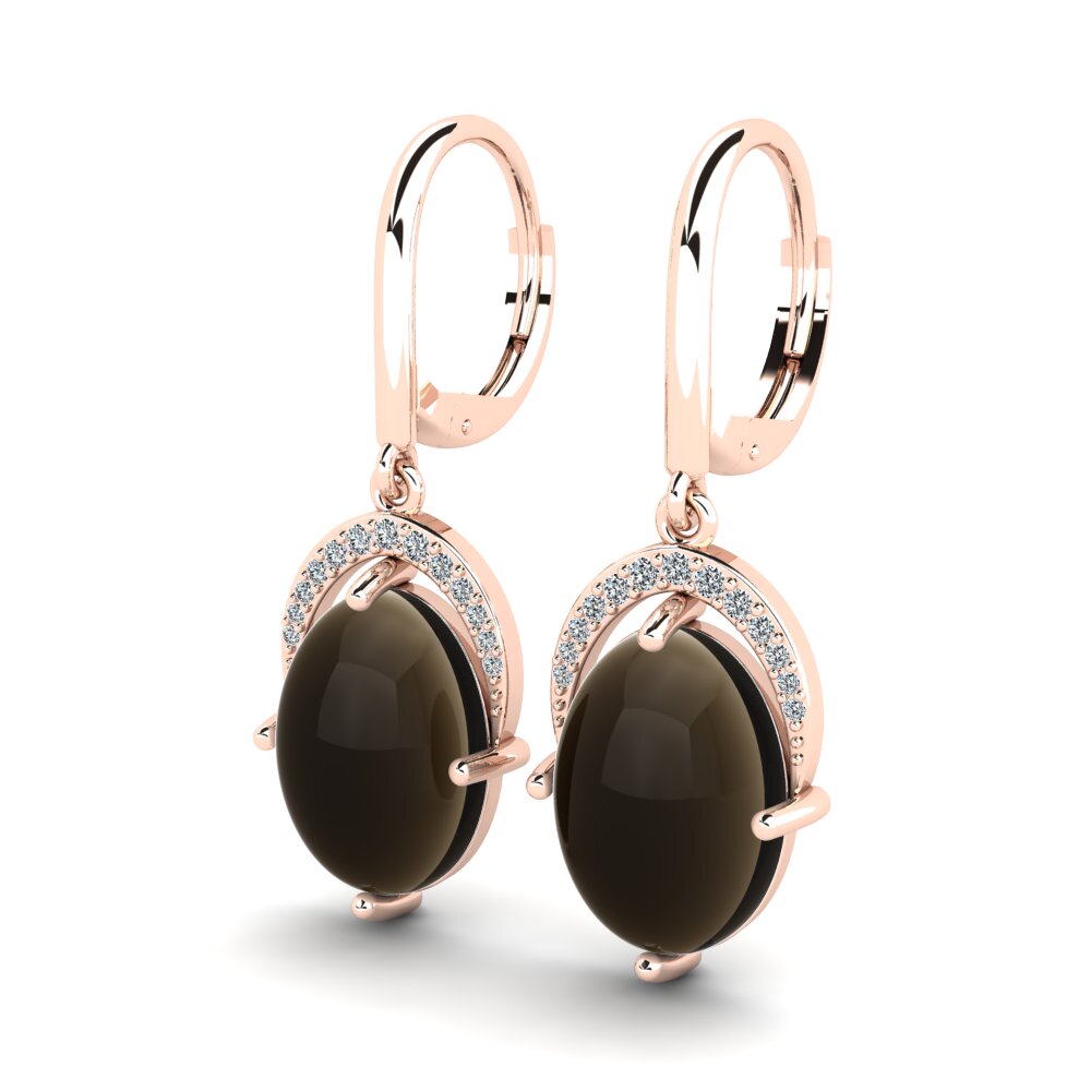 14ct Rose Gold Cabochon Smoky Topaz Women's Earring Meklorka