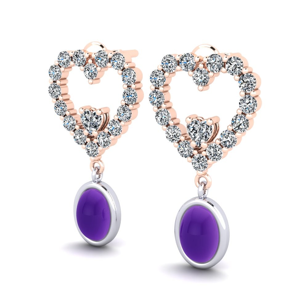 14ct Rose / White Gold Cabochon Oval Women's Earring Melina