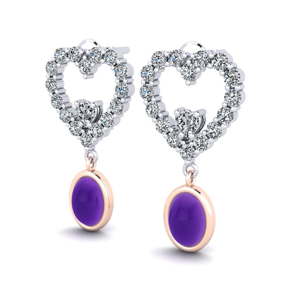 14ct White / Rose Gold Cabochon Oval Women's Earring Melina