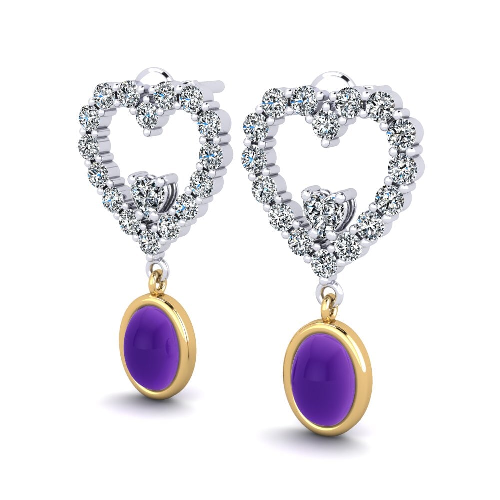 14ct White / Yellow Gold Cabochon Oval Women's Earring Melina