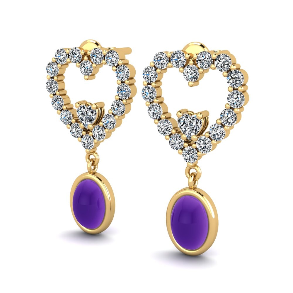 14ct Yellow Gold Cabochon Oval Women's Earring Melina