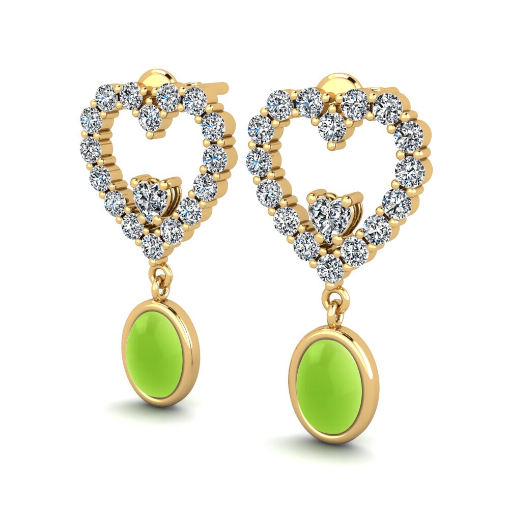 14k Oro Amarillo Peridoto Cabujón Pendiente de mujer Melina