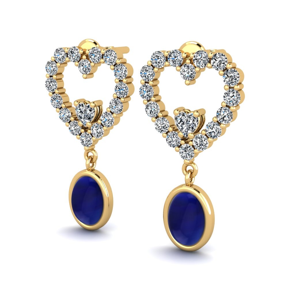 14ct Yellow Gold Cabochon Sapphire Women's Earring Melina