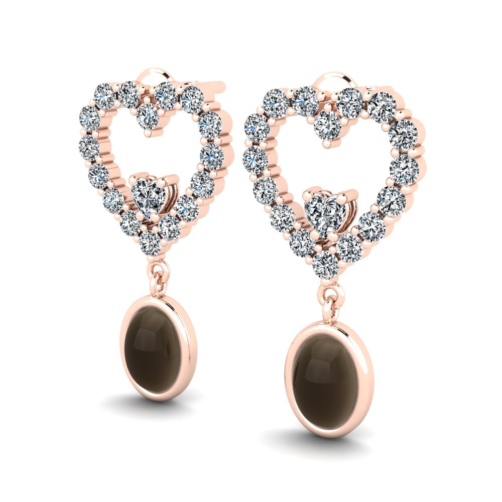 14ct Rose Gold Cabochon Smoky Topaz Women's Earring Melina
