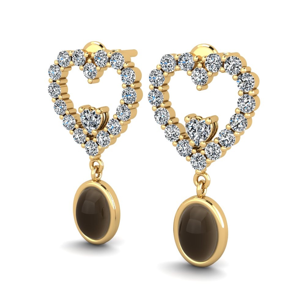 14ct Yellow Gold Cabochon Smoky Topaz Women's Earring Melina