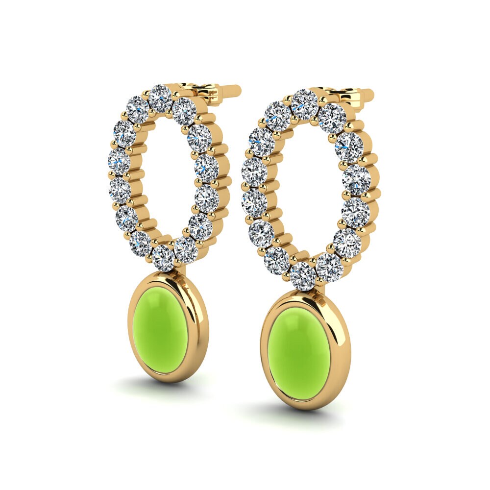 14k Oro Amarillo Peridoto Cabujón Pendiente de mujer Melisandra